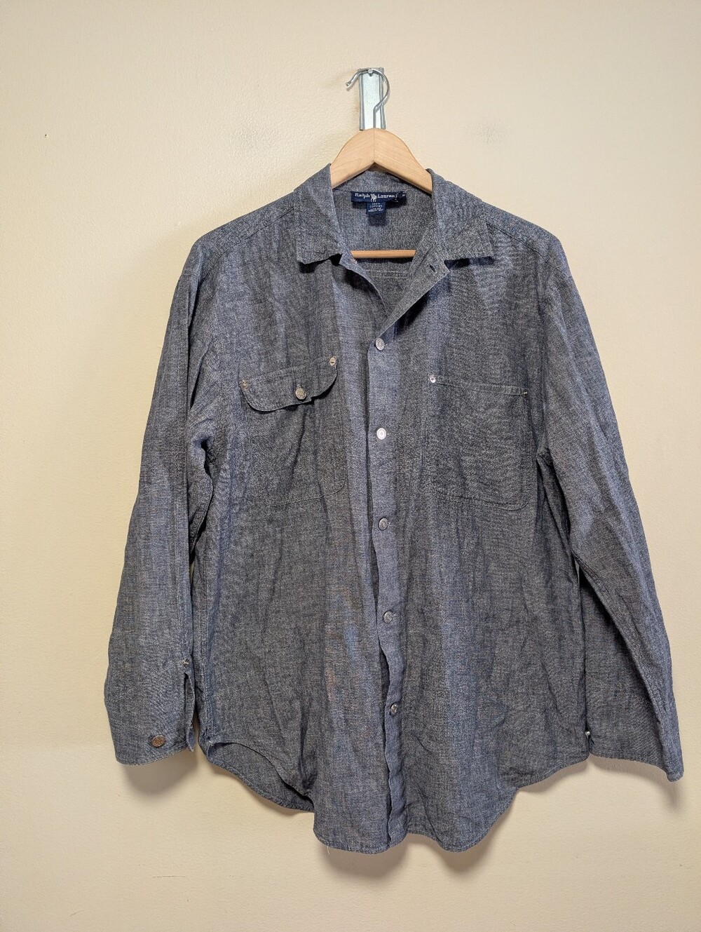 Ralph Lauren Chambray Work Shirt Size 8 Blue Cotton Utility Western